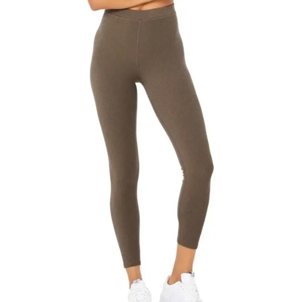 Alo Yoga Blissful High-Waist Ribbed 7/8 Leggings Size M Taupe Brown Activewear